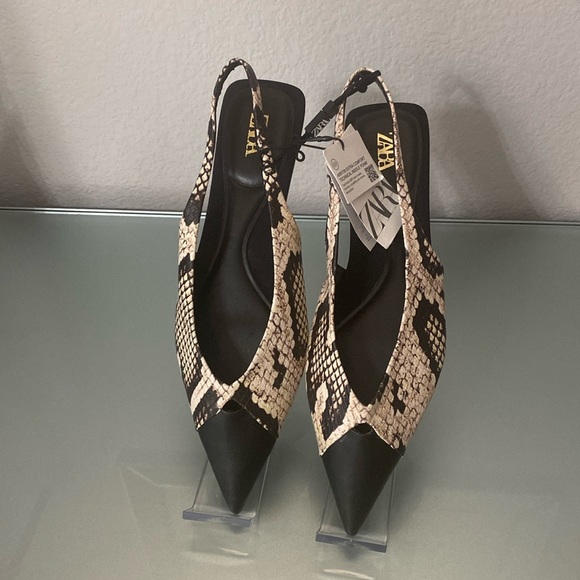 New Zara Chic Snakeskin Print Slingback Flats Size 39 - 8. - Picture 6 of 7